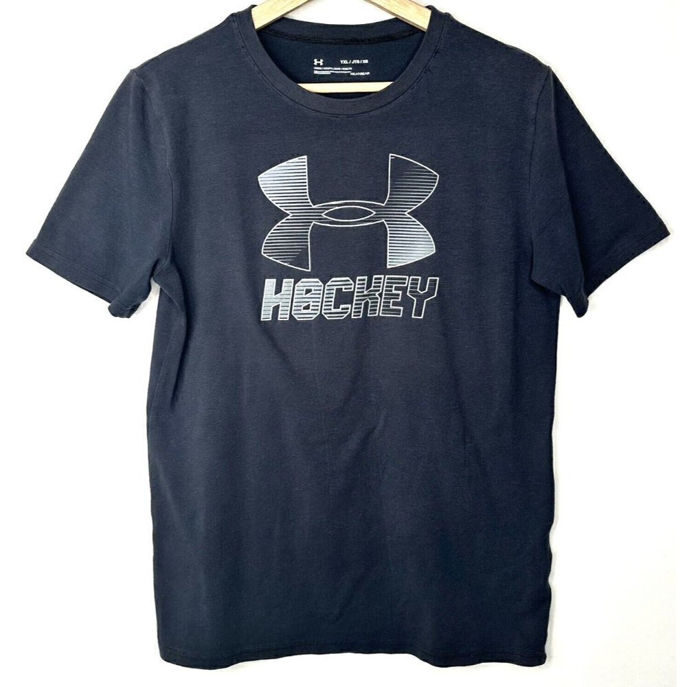 Under Armour Hockey T Shirt Youth YXL Loose Heatgear Grey Short Sleeve Pullover